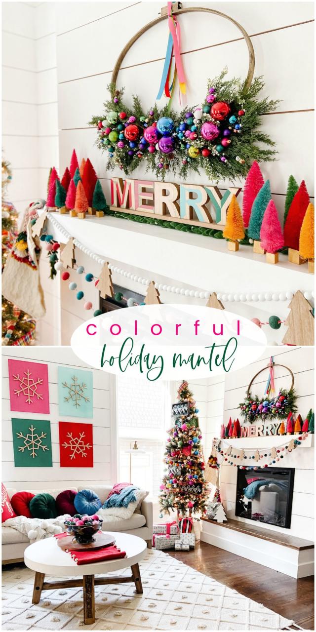 bright color christmas decor Bright Colorful Merry Mantel Christmas Decor Ideas