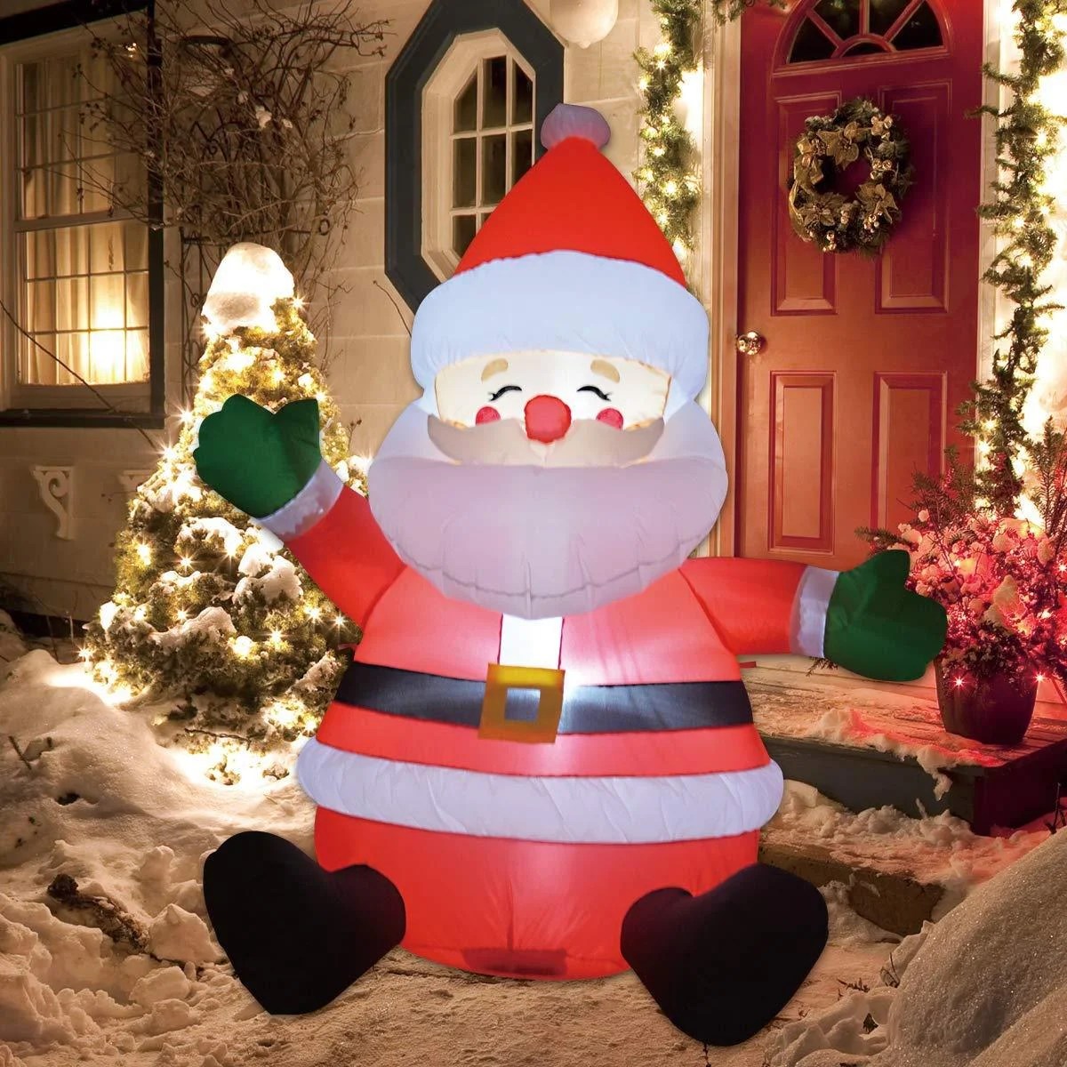 blow up christmas decorations indoor GOOSH 5 FT Christmas Inflatable Santa Claus LED Lights Indoor Outdoor