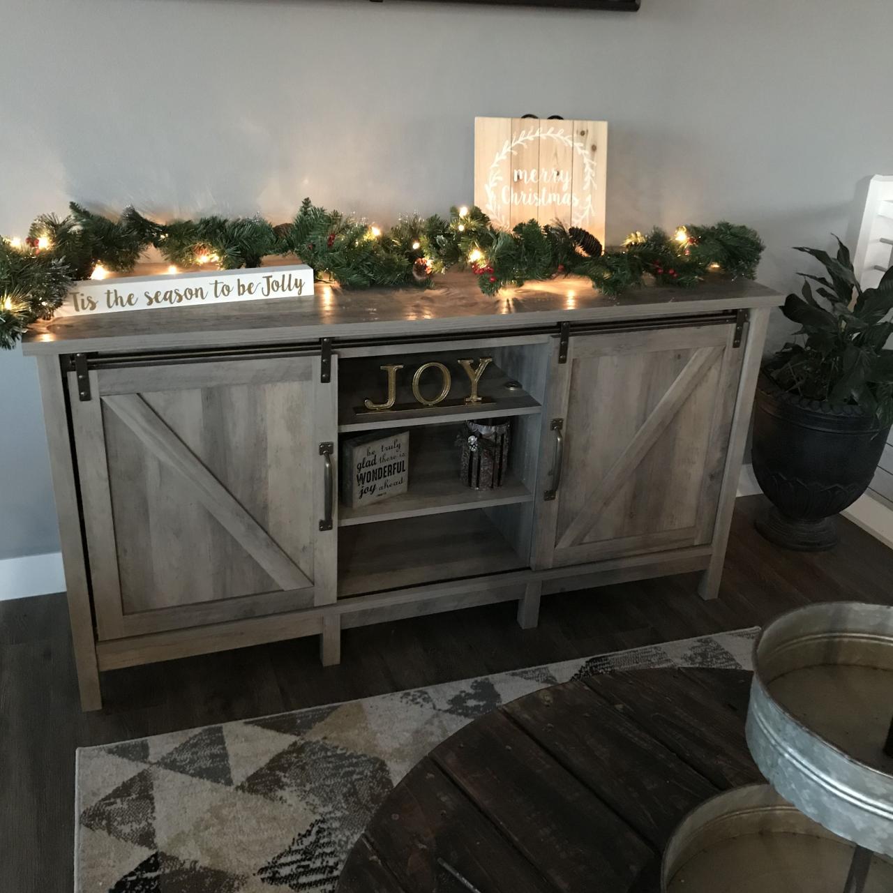 tv stand christmas decor Christmas Decorated TV Stand with garland Joy HobbyLobby Tv stand christmas decor, Decorate