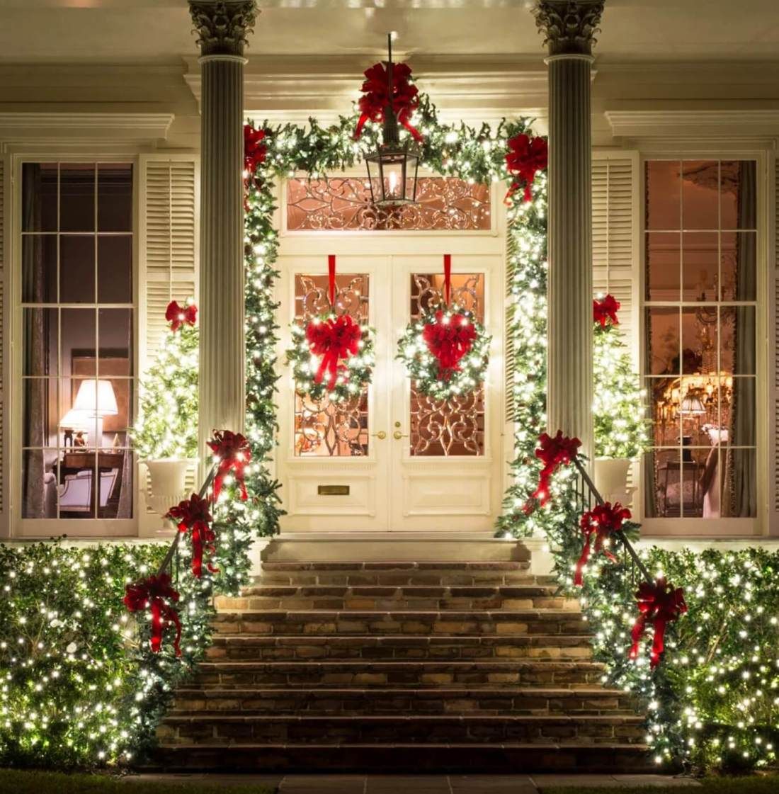 christmas decor at front door 20+ Best Christmas Door and Window Lighting Decorating Ideas 2023 Classic christmas