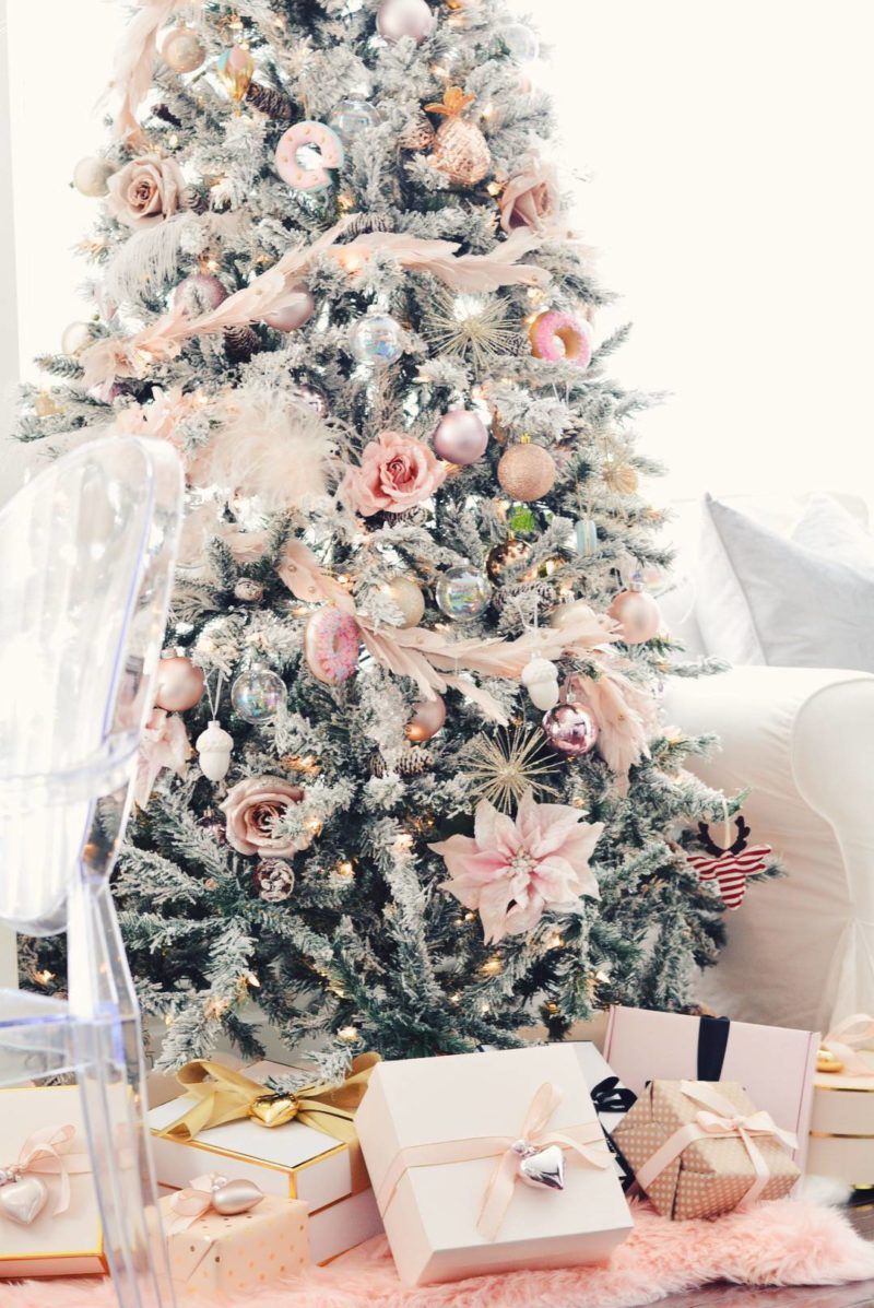 pink decor for christmas tree Holiday Home Tour A Pink Christmas The Pink Dream Pink christmas decorations, Pink