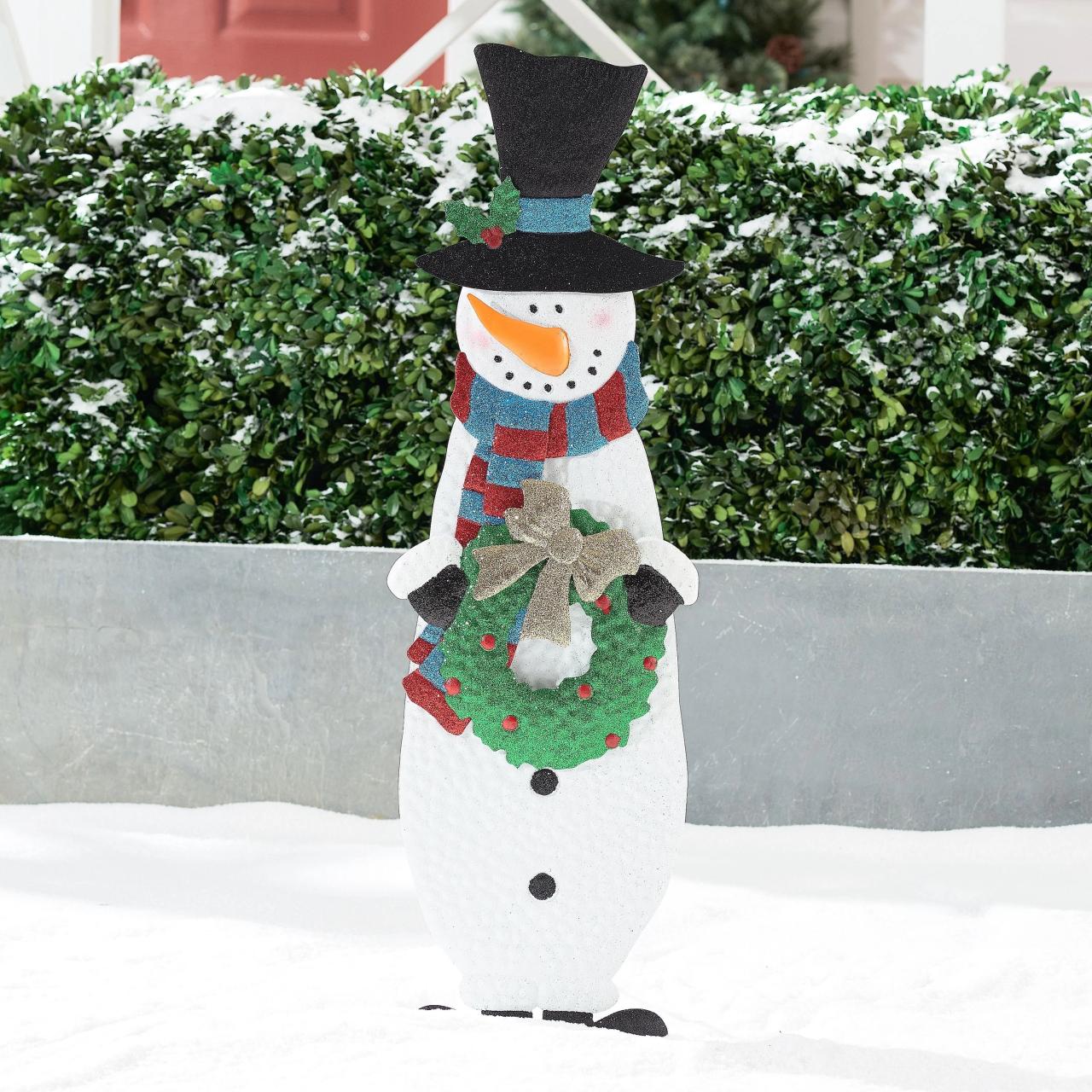 metal christmas yard decor Holiday Time Metal Snowman Stake Outdoor Christmas Decoration, 9.5" x