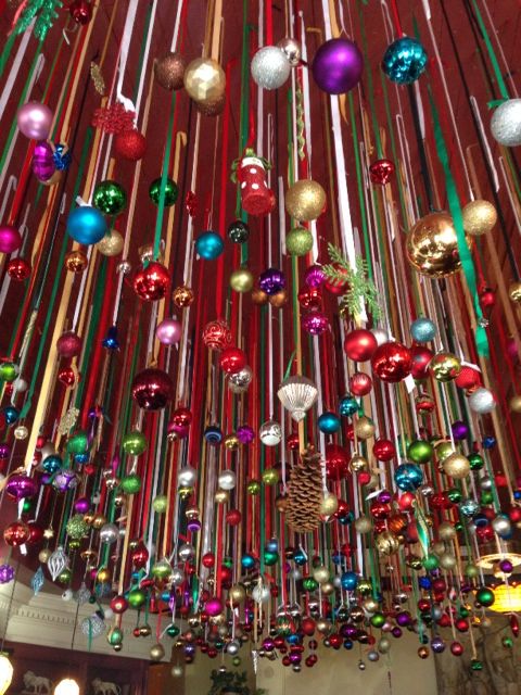 christmas decor on ceiling Christmas balls hanging from the ceiling Christmas ceiling