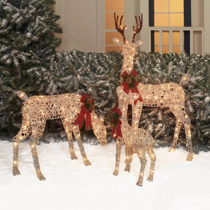 outdoor deer christmas decor OUTDOOR LIGHTED PRE LIT 3Pc Deer Family DISPLAY SCENE CHRISTMAS YARD