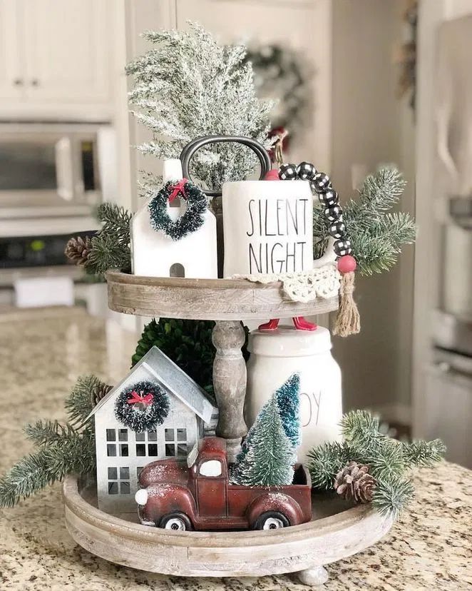 christmas tier tray decor 7 Two Tier Tray Decor Christmas 28 Tray decor christmas, Farmhouse