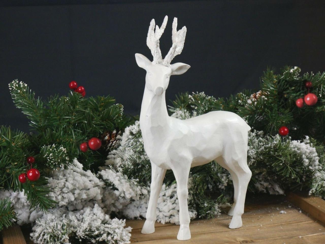 large christmas reindeer decor Large Standing Reindeer Stag Ornament White Christmas Decoration Shabby Chic eBay White