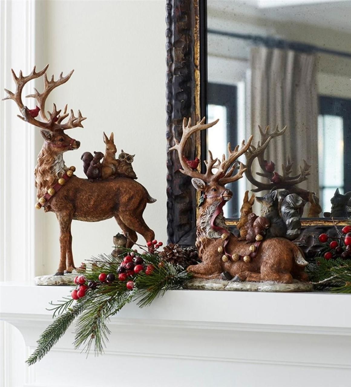 hobby lobby christmas deer decor Set of 2 Brown Deer with Woodland Friends Christmas Tabletop Figures 17