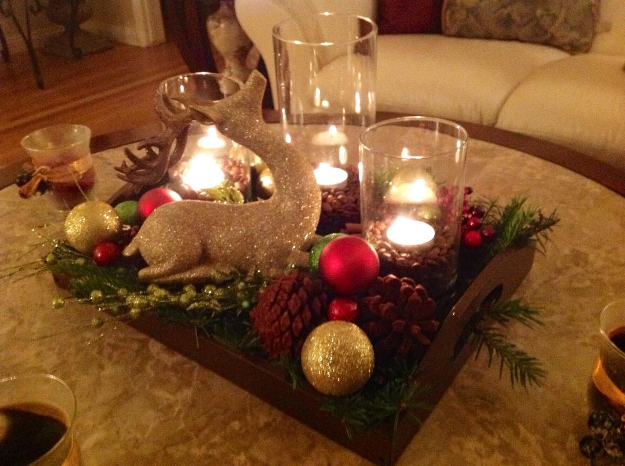 christmas decor on coffee table 53 Coffee Table Decor Ideas That Don't Require a Home Stylist Christmas centerpieces