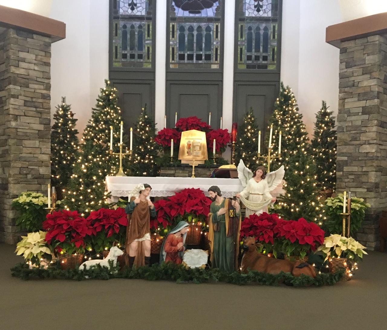 christmas decor for churches St Joseph Catholic Church Christmas 2016 Altar Flowers, Church Flower Arrangements, Christmas