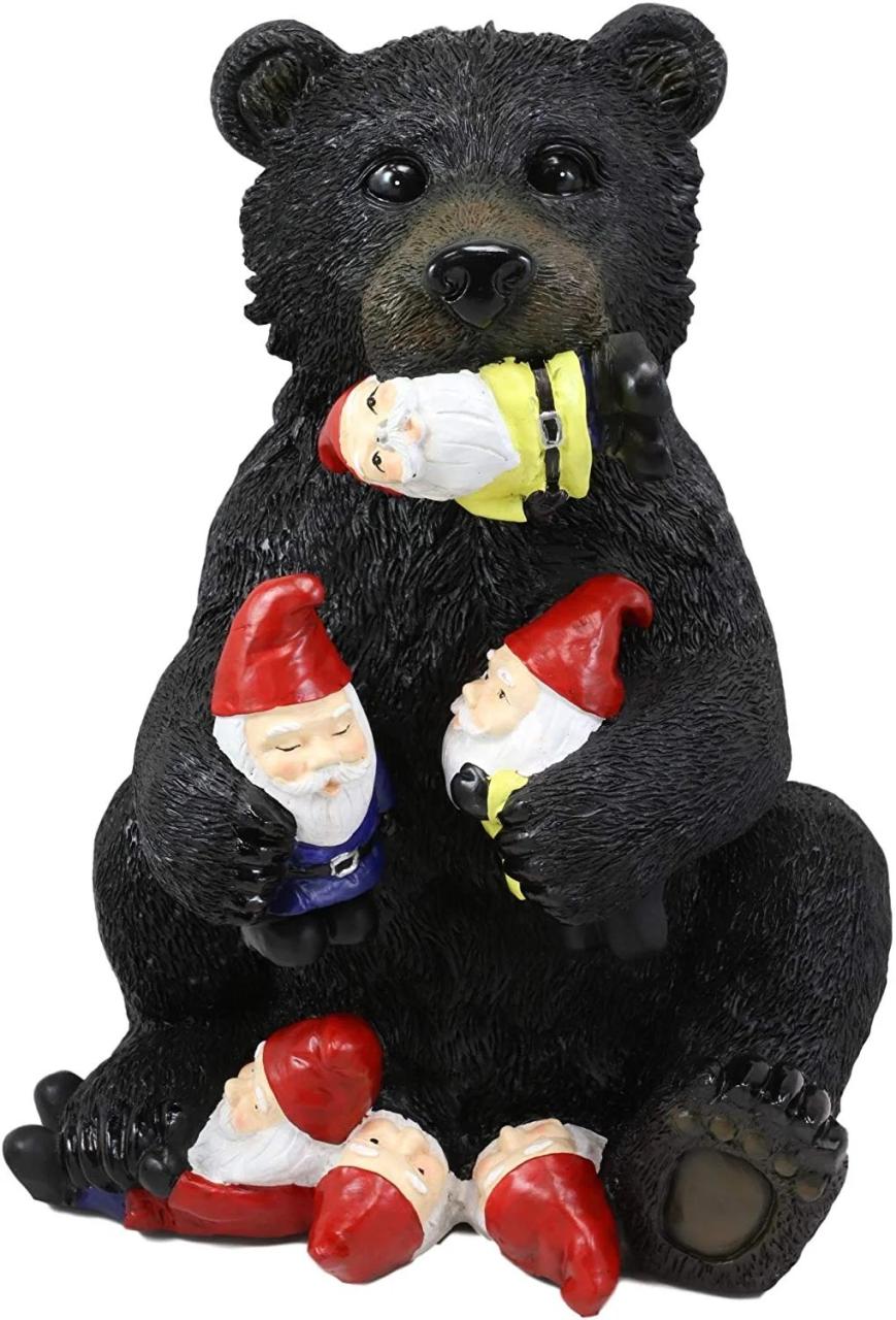 black bear christmas decor Ebros Whimsical Forest Black Bear Holding Colorful Christmas Mini Gnomes Statue 14.25" High