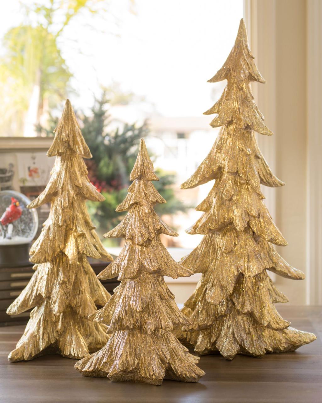 gold christmas tabletop decor Set of 3 Gold Tabletop Christmas Trees Balsam Hill Tabletop christmas tree, Christmas tree