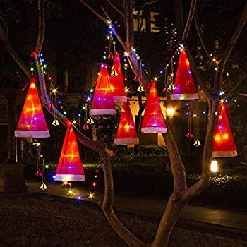 battery operated christmas decor outdoor Christmas Decorations Outdoor 8Pcs Hanging Lighted Glowing Santa Hat