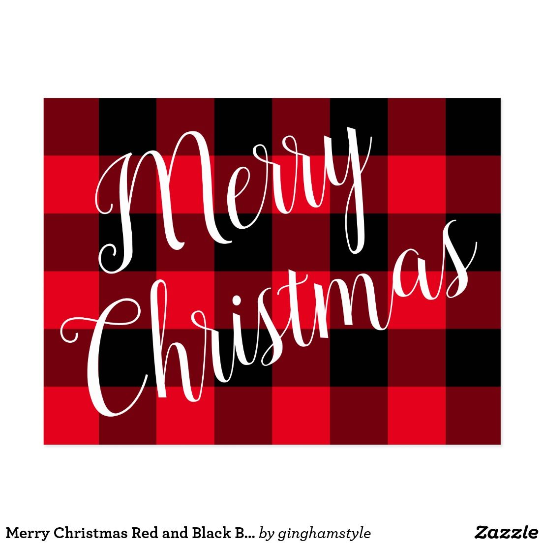 black and red plaid christmas decor Merry Christmas Red and Black Buffalo Plaid Postcard Zazzle Red