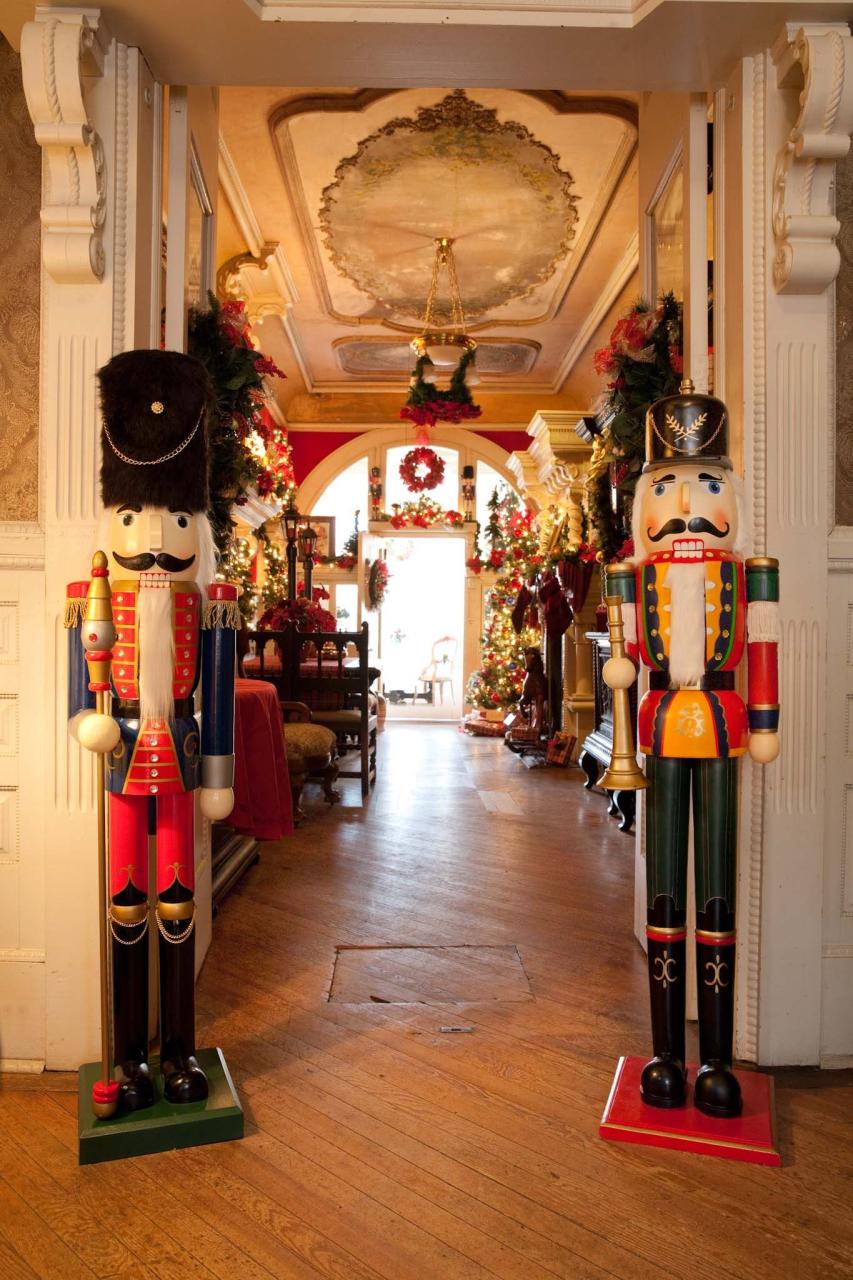 nutcracker themed christmas decor Victorian Christmas at Korner's Folly, nutcrackers in foyer Victorian