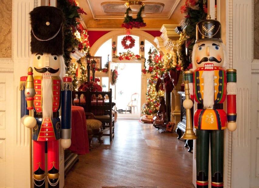 nutcracker theme christmas decor Victorian Christmas at Korner's Folly, nutcrackers in foyer Victorian