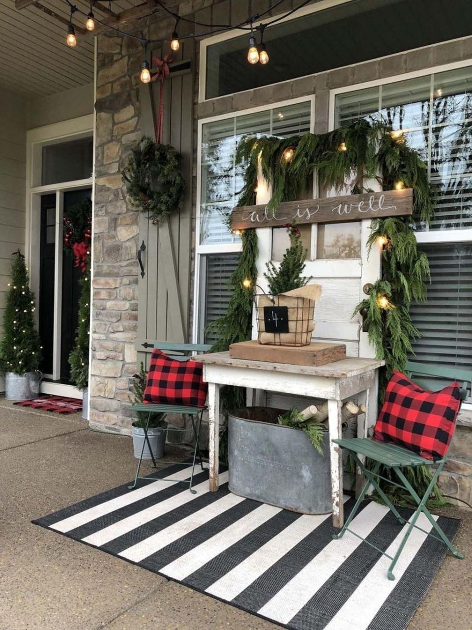 diy front porch christmas decor 42 Rustic Porch Decorating Ideas That Can Make Amazing Place in 2020 Christmas porch decor