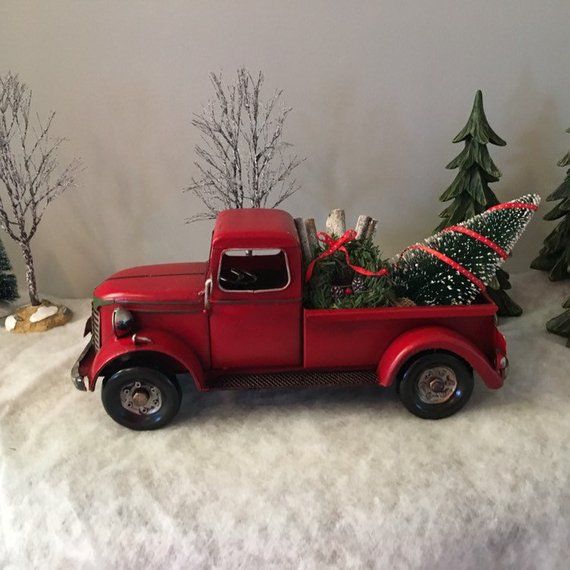 farmhouse red truck christmas decor Farmhouse Red Truck Christmas, Vintage Style Red Truck with Logs