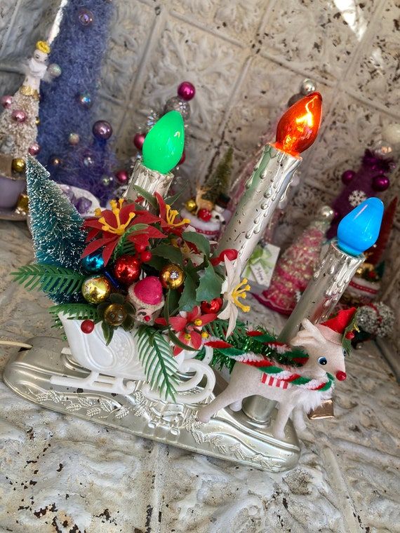 christmas decor by triple r lighting llc Christmas Santa Reindeer Arrangement Electric Candles All Etsy in 2024 Santa and reindeer