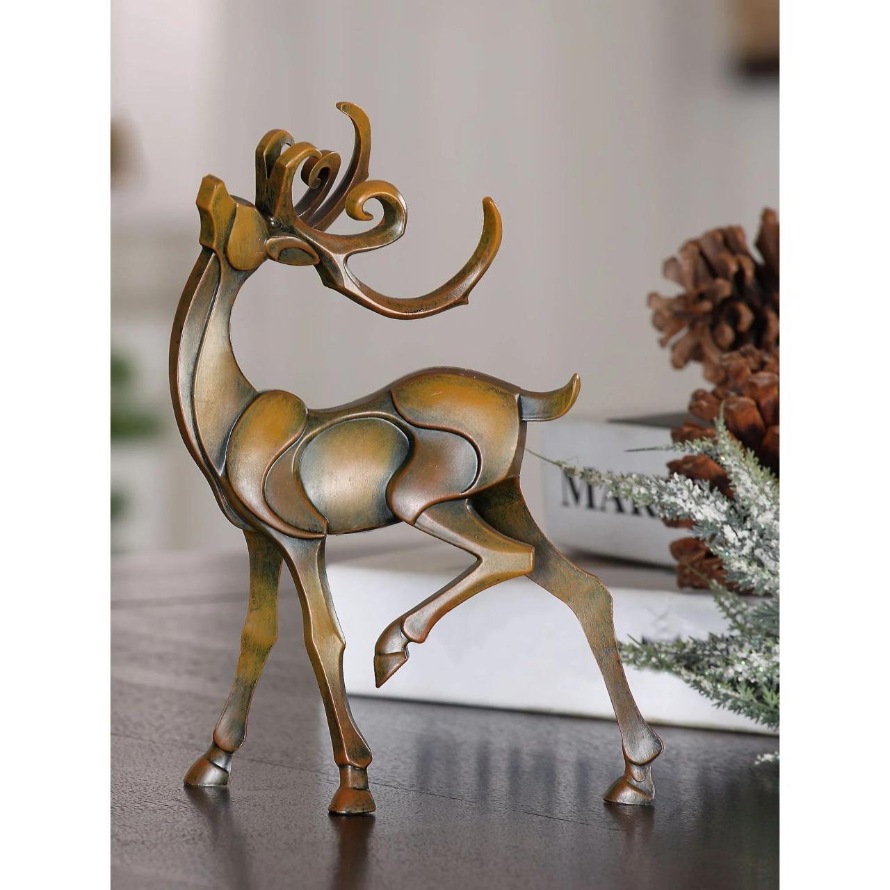 black deer christmas decor Set of 2 Brown and Black Medium Deer Christmas Tabletop Decor 9"