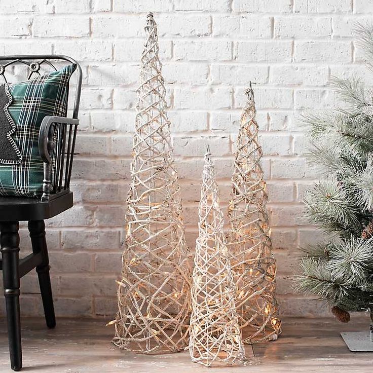 rattan christmas decorations outdoor Prelit Rattan Christmas Trees, Set of 3 Kirklands Christmas tree