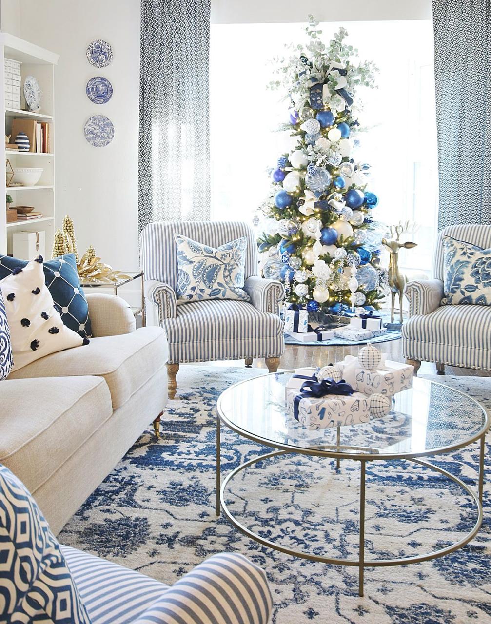 blue and white christmas decor 2019 Blue and White Christmas Decorating Tour Thistlewood Farm Blue and white living room