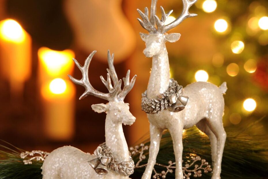 christmas reindeer indoor decor Decorate your home this holiday with this set of White Deer Statues. They are… Christmas deer