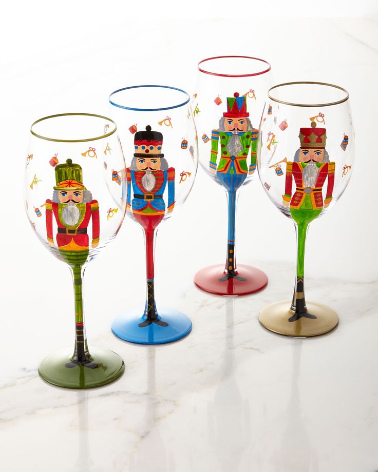 neiman marcus christmas decor Neiman Marcus HandPainted Nutcracker Glasses, Set of 4 Christmas wine glasses, Nutcracker