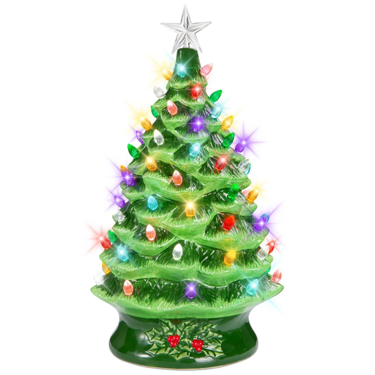 battery powered christmas decor Best Choice Products 24in XLarge PreLit Ceramic Christmas Tree BatteryPowered Decoration w