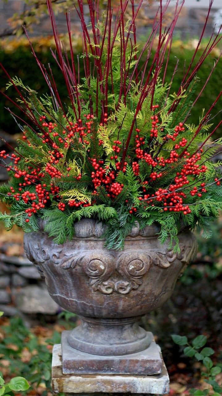 christmas decorating ideas outdoor planters pictures 20+30+ Outdoor Christmas Planter Ideas HOMYRACKS