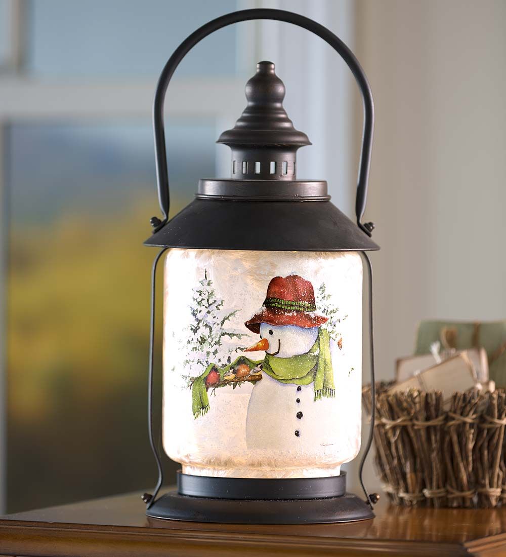 battery operated christmas decorations indoor BatteryOperated Snowman Lantern Indoor Holiday Decorations Holiday