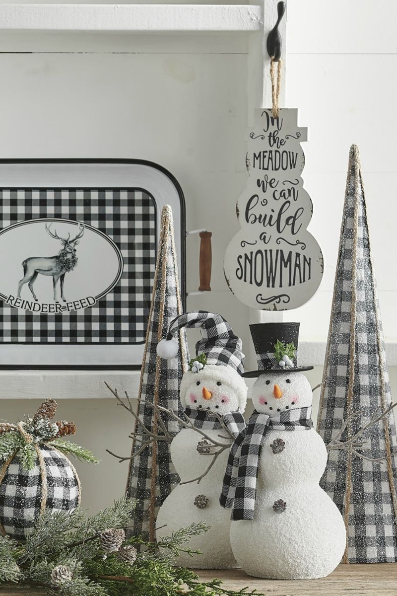 black and white buffalo plaid christmas decor RAZ Black White Buffalo Check Cone Trees Set of 2 Black christmas decorations, Plaid christmas