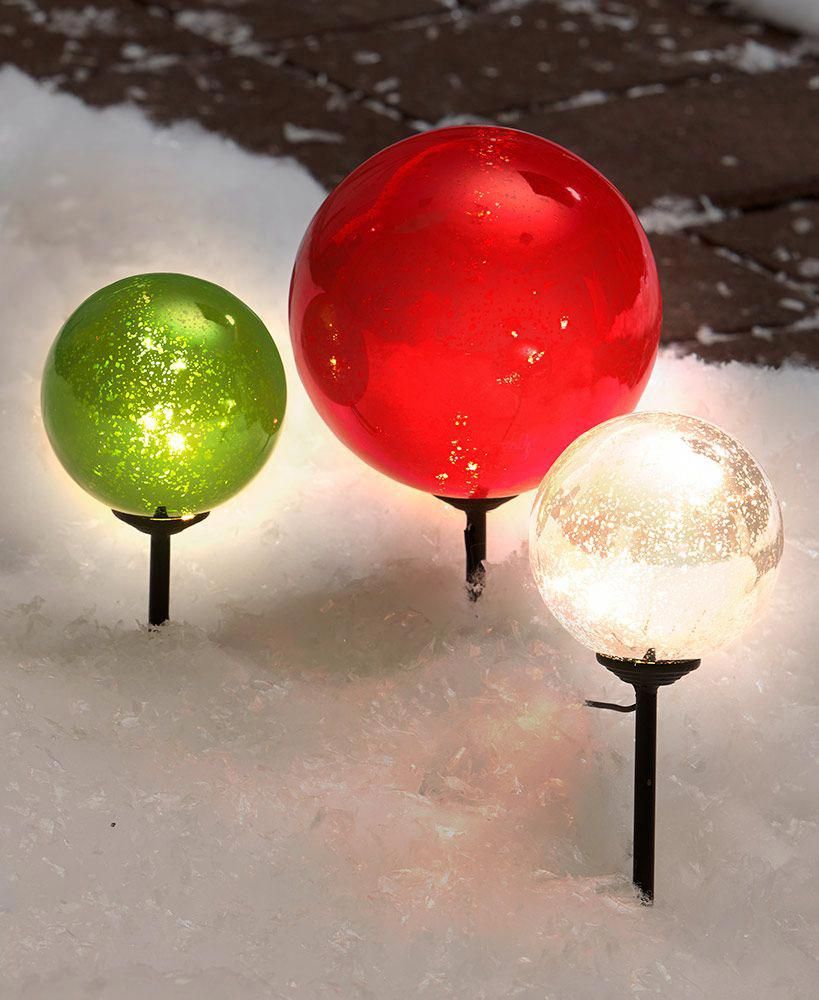 solar outdoor christmas decor Set of 3 Solar Christmas Gazing Balls Hanging christmas lights, Outdoor christmas decorations