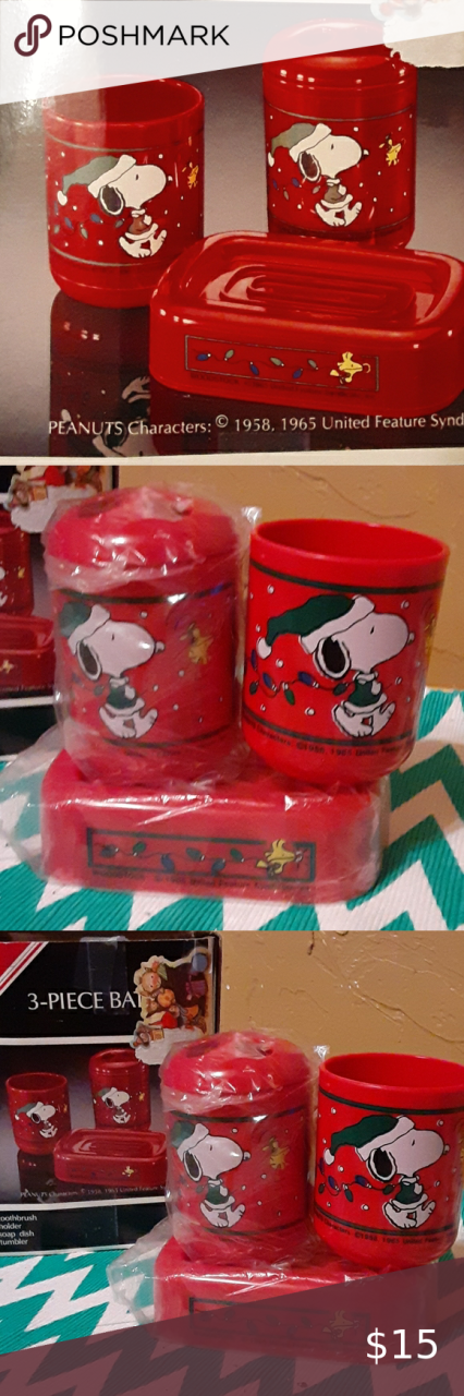 peanuts christmas bathroom decor Peanut Snoopy Christmas bathroom set Christmas bathroom sets, Snoopy