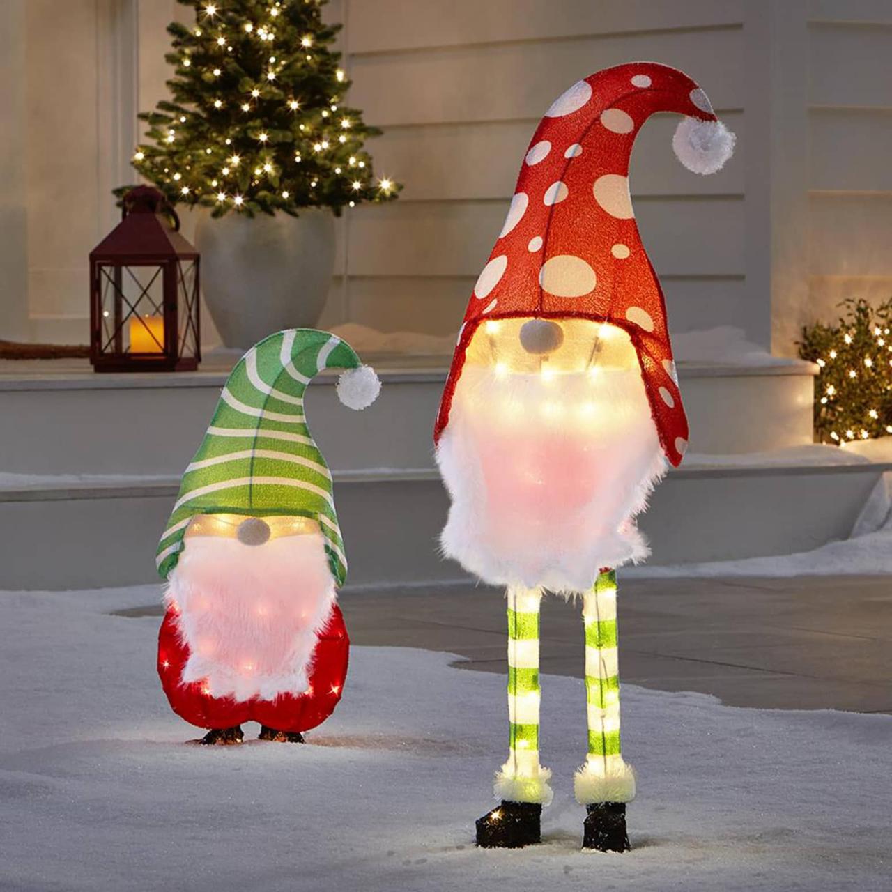 gnome christmas decorations outdoor Giant Illuminated Holiday Yard Gnomes The Green Head