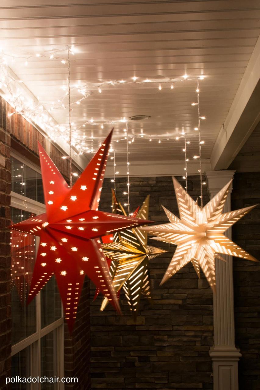 christmas decorations outdoor star Hanging Star Lanterns; a Christmas Front Porch Decorating Idea The