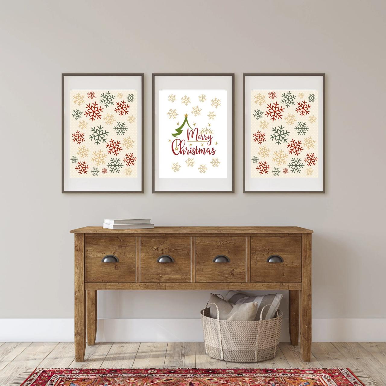 merry christmas wall decor Merry Christmas Wall Art Set of 3 Wall Decor Holiday Wall Etsy