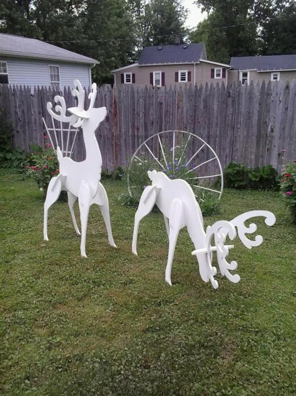 outdoor reindeer christmas decorations yard Outdoor White Reindeer Christmas Wood Yard Art lawn Decoration Etsy