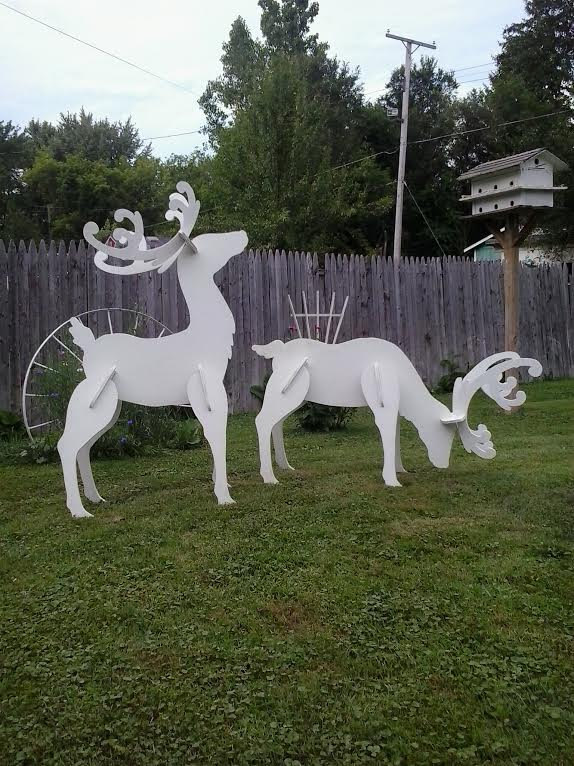 outdoor reindeer christmas decorations yard Outdoor White Reindeer Christmas Wood Yard Art lawn Decoration Etsy