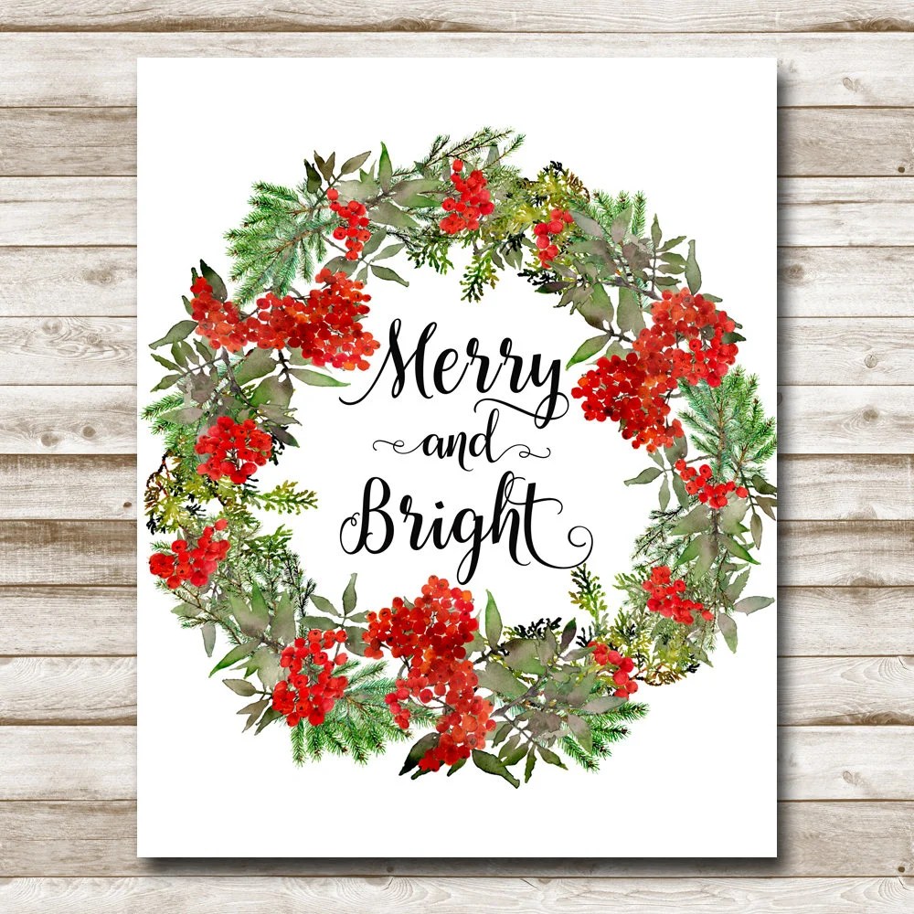 merry and bright christmas decor Merry and Bright Printable Christmas Decor Holiday Wall Art Etsy