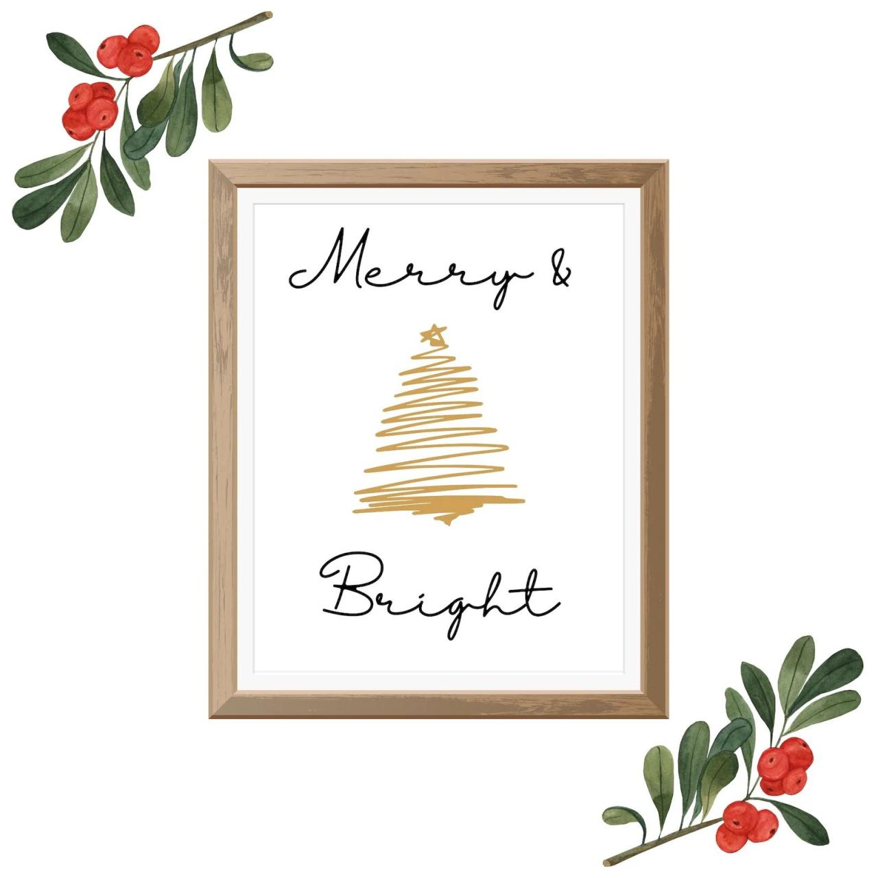 merry and bright christmas decor Merry and Bright Wall Art Christmas Tree Holiday Decor Etsy