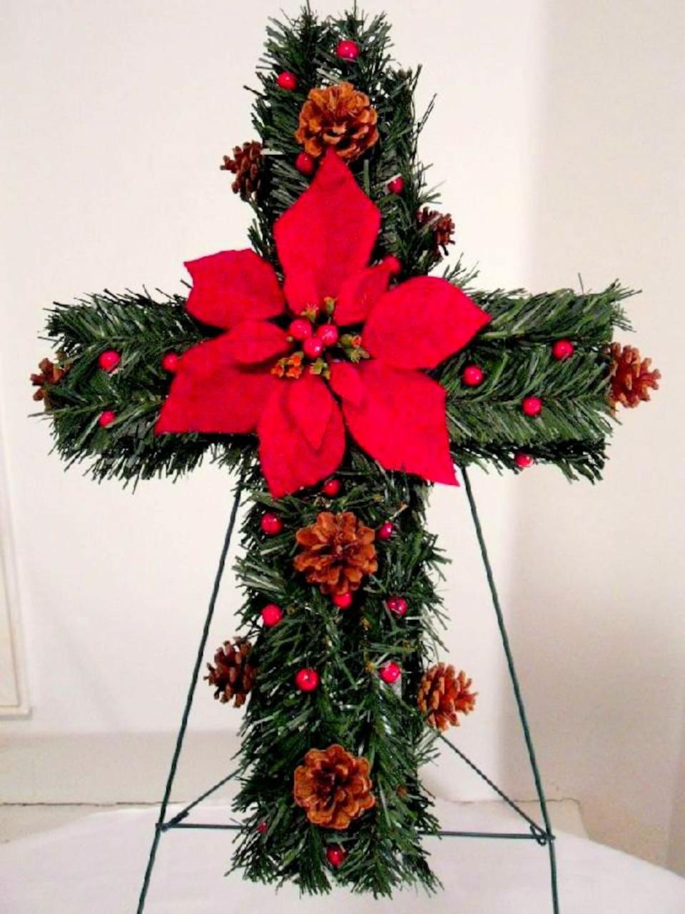 christmas decor for cemetery Christmas Gravesite Memorial Cross Cemetery Flowers Etsy