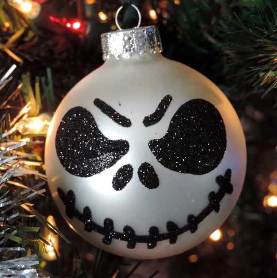 jack skellington christmas decor Hand Painted Glittered Jack Skellington Christmas Tree Ornament