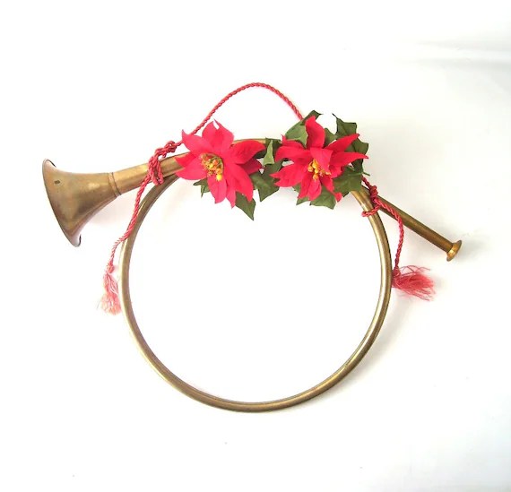 french horn christmas decor vintage brass christmas holiday french horn by RecycleBuyVintage