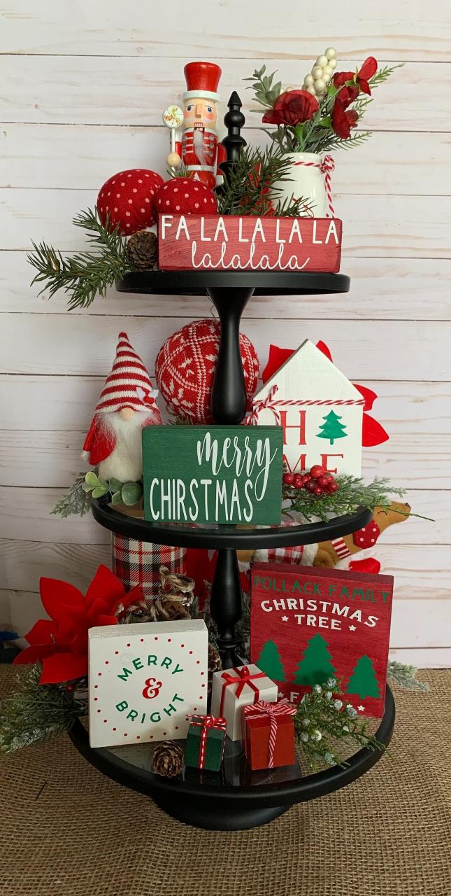 christmas tiered tray decor Christmas Tiered Tray Decor Farmhouse Tiered Tray Holiday Etsy