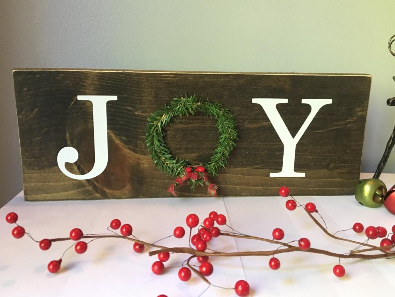 joy sign christmas decor Joy sign wooden sign Christmas decor wreath rustic sign Etsy