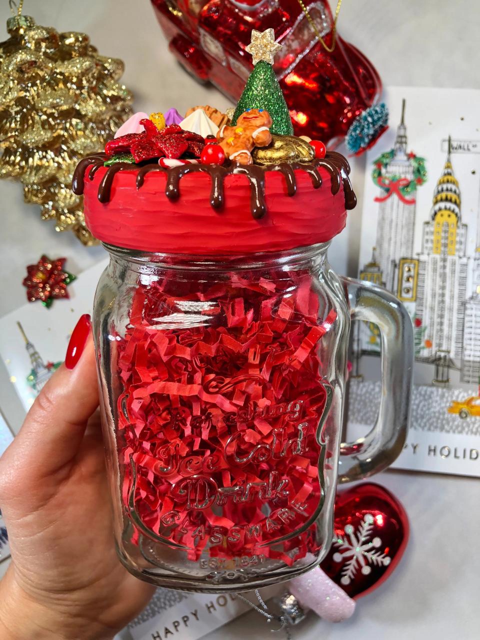 christmas decor glass jar Handmade Christmas glass jar with a lid. Deliciouslooking Etsy