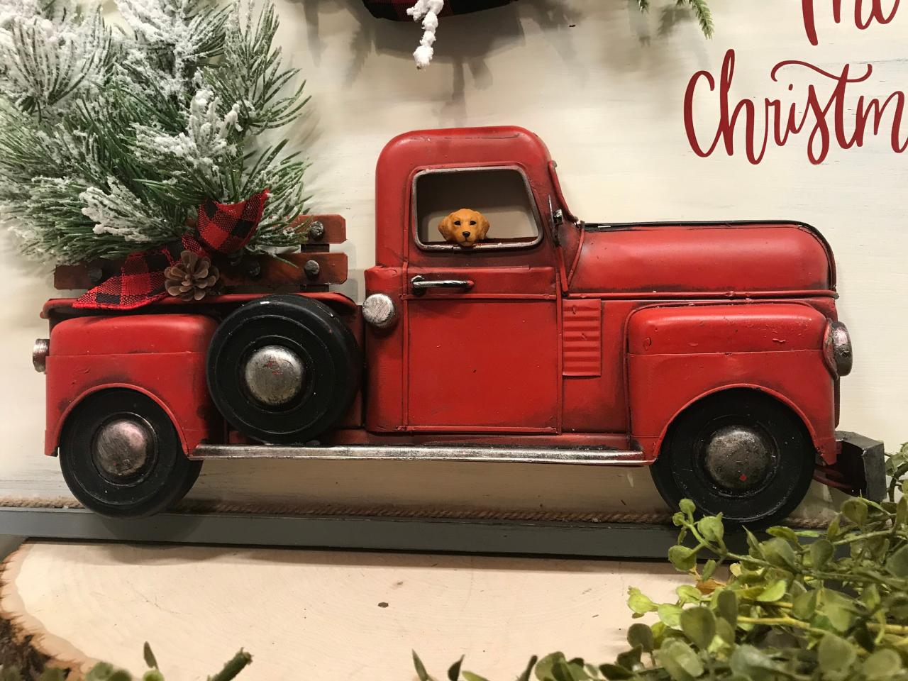 farmhouse red truck christmas decor Red Truck Christmas Wall Decor Farmhouse Christmas Merry Etsy