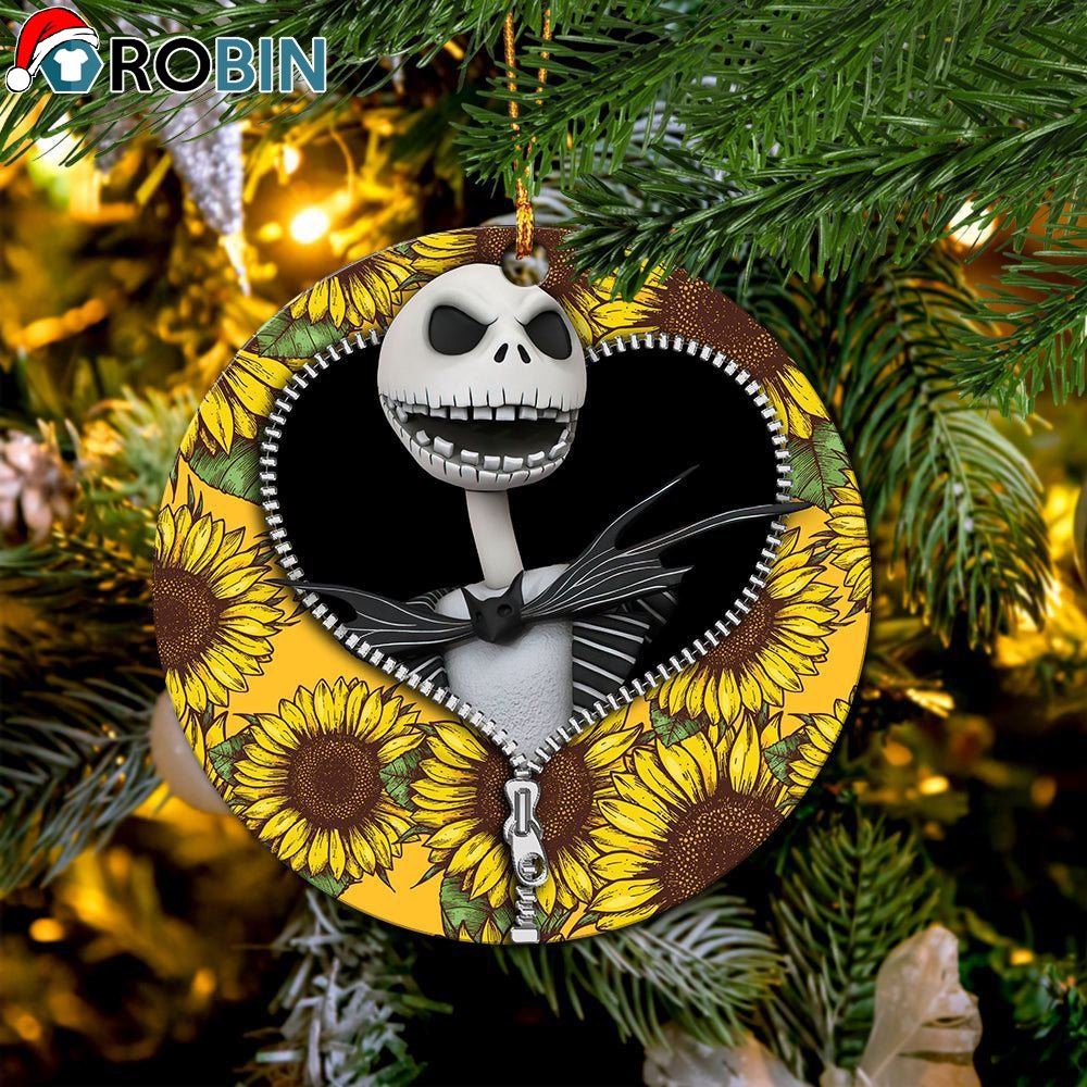 jack skellington christmas decor Jack Skellington Nightmare Before Christmas Sunflower Zipper Circle Ornament Christmas