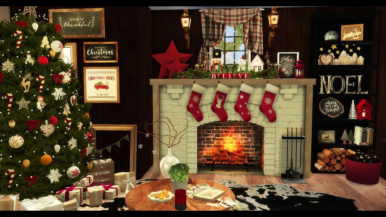 christmas decor sims 4 The Sims 4 Christmas Cottage House Tour Download + CC 模擬市民4 房屋下載 紅色