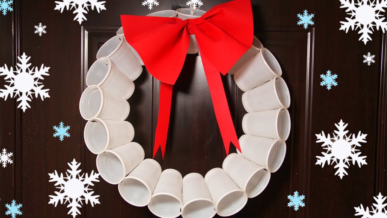 diy recycled christmas decor Recycled Christmas Crafts Plastic Cups Wreath Christmas Tree